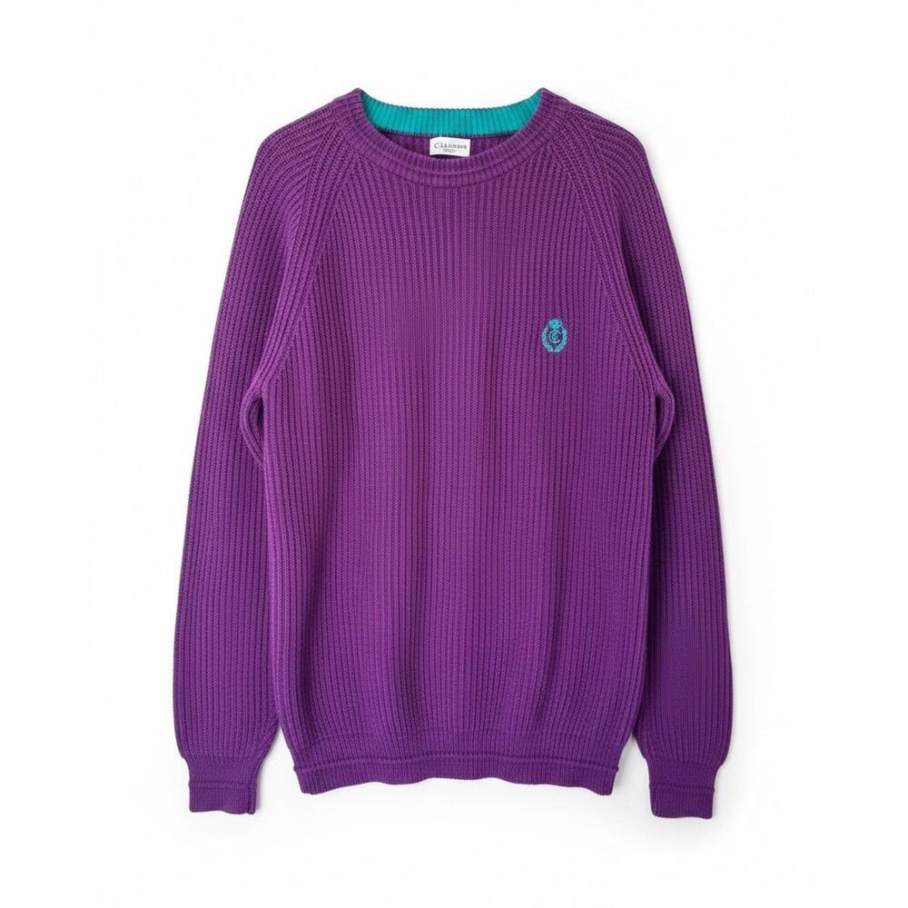 Vintage Chaps Ralph Lauren Men’s Rib-Knit Crewneck Sweater Cotton Purple XL 90s